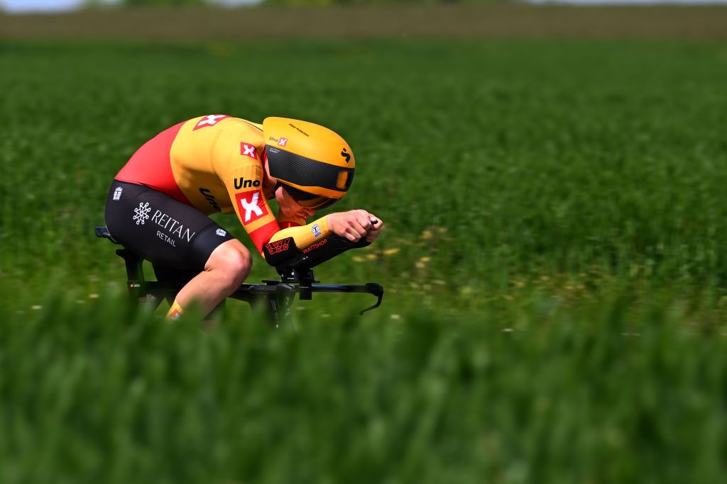 ST QUENTIN FRANCE MAY 18 Niklas Larsen of Denmark and Team UnoX Pro Cycling sprints during the 67th 4 Jours de Dunkerque Grand Prix des Hauts de France 2023 Stage 3 a 159km Individual time trial in SaintQuentin on May 18 2023 in St Quentin France Photo by Luc ClaessenGetty Images