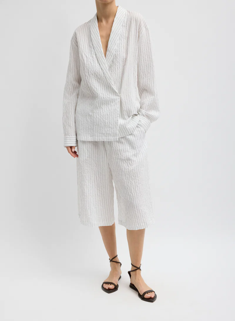 Tibi, Crinkle Stripe Suiting Shawl Collar Jacket