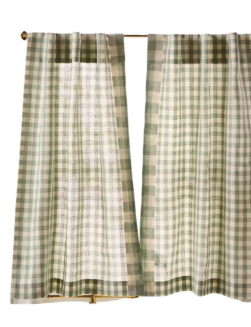 Cotton Linen Gingham Cafe Curtains, Set of 2