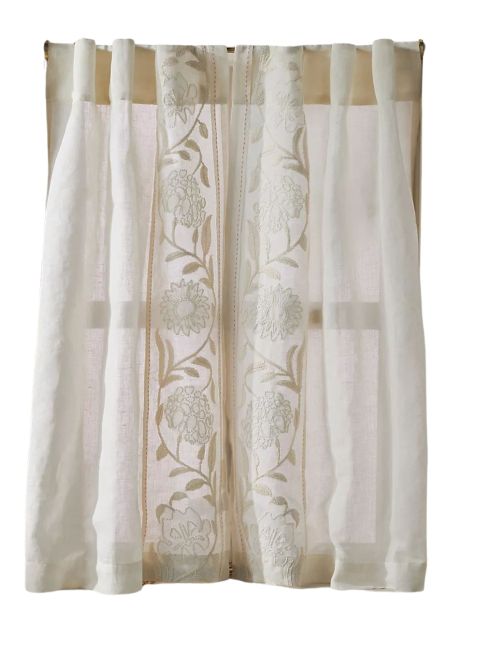Embroidered Manette Cotton Linen Sheer Caf&eacute; Curtains