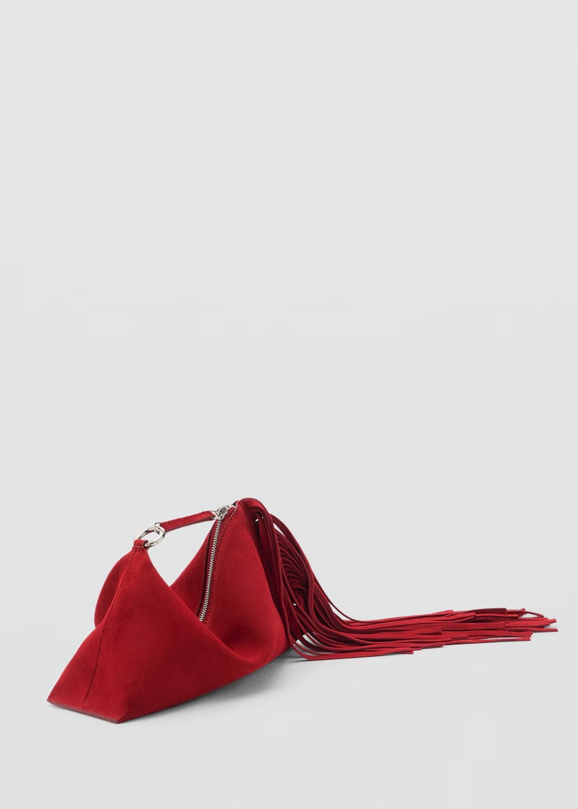 MANGO, Leather Handbag With Fringes 