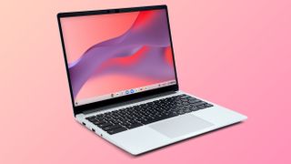 Framework Chromebook on a pastel background