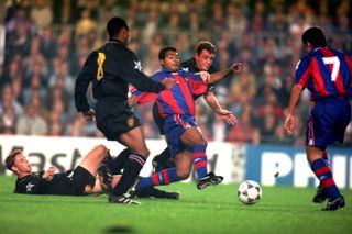 Romario in action for Barcelona against Manchester United in 1994.