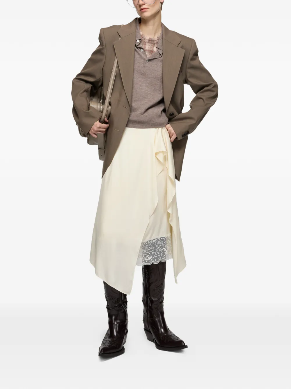 Acne Studios Lace-Detail Draped Midi Skirt | 32