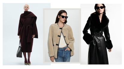 models wearing different winter coats from mango