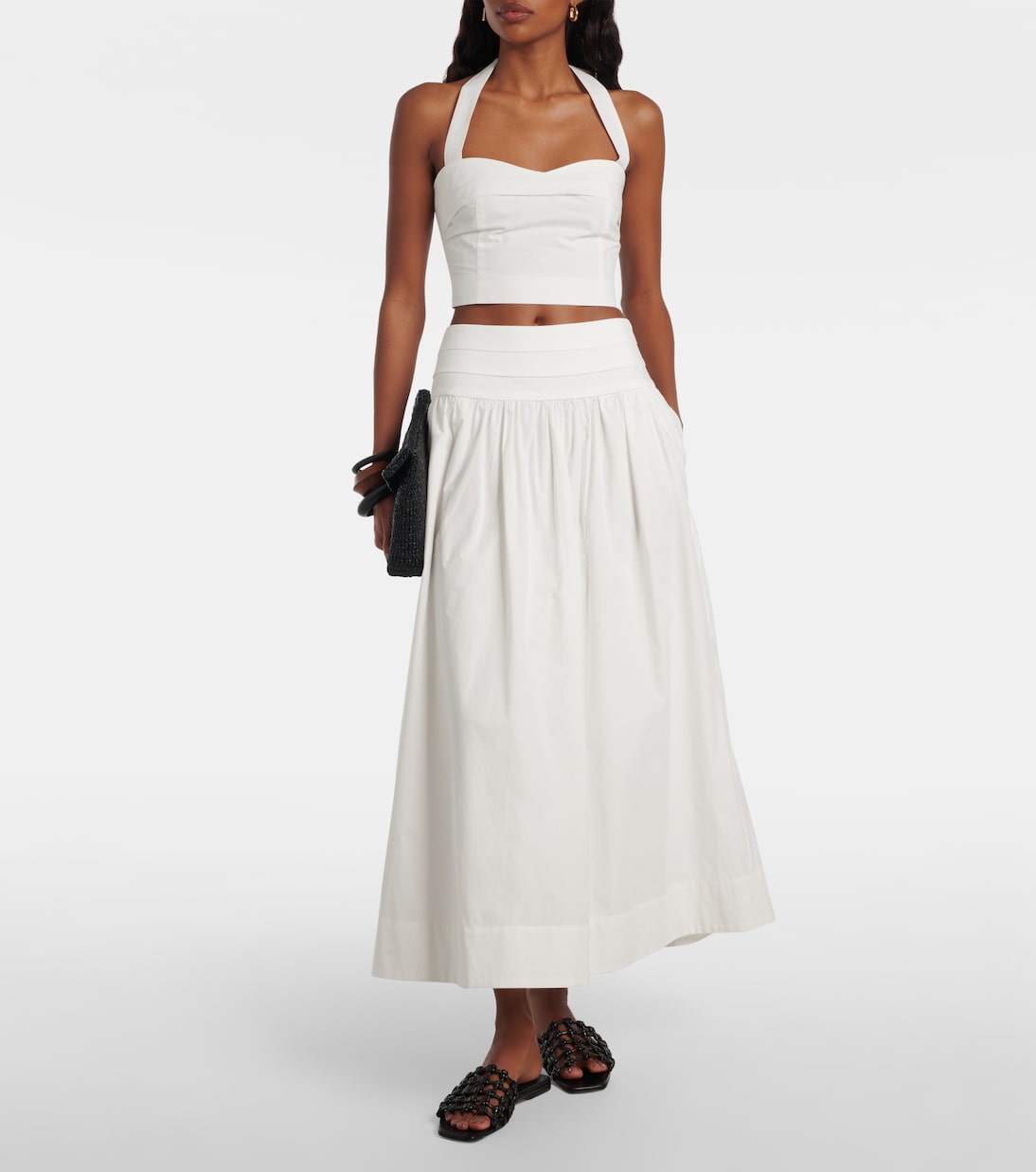 Rue Cotton Midi Skirt in White - Posse