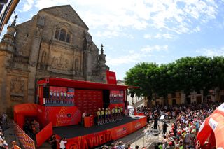 UBEDA SPAIN AUGUST 24 Arne Marit of Belgium Kobe Goossens of Belgium Louis Meintjes of South Africa Tom Paquot of Belgium Simone Petilli of Italy Lorenzo Rota of Italy Rein Taaramae of Estonia Vito Braet of Belgium and Team IntermarcheWanty prior to the La Vuelta 79th Tour of Spain 2024 Stage 8 a159km stage from Ubeda to Cazorla 1056m UCIWT on August 24 2024 in Ubeda Spain Photo by Tim de WaeleGetty Images