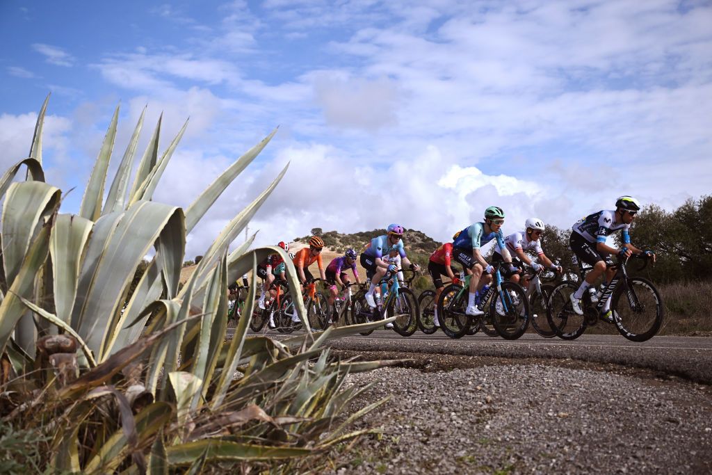 LA LINEA DE LA CONCEPCION SPAIN FEBRUARY 22 LR Callum Scotson of Australia and Decathlon AG2R La Mondiale Team Emils Liepins of Latvia and Q365 Pro Cycling Team and Jorge Arcas of Spain and Movistar Team competes in the breakaway during the 71st Vuelta a Andalucia Ruta Ciclista Del Sol 2025 Stage 4 a 1943km stage from Cordoba to Alhaurin de la Torre on February 22 2025 in La Lnea de la Concepcion Spain Photo by Szymon GruchalskiGetty Images