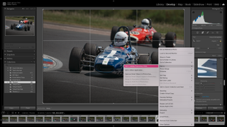 Lightroom Classic screenshot showing a classic racing car in color