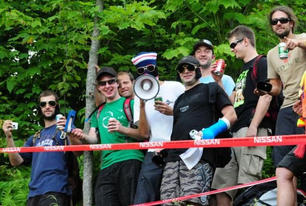 The large number of downhill fans were staying hydrated.
