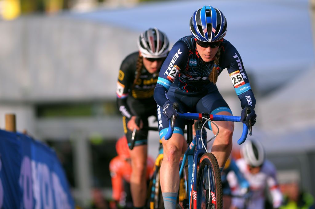 HOOGERHEIDE NETHERLANDS JANUARY 26 Katherine Compton of The United States and Team Trek during the 31st WC GP Adrie Van der Poel Hoogerheide 2020 Women Elite UCICX TelenetUCICXWC on January 26 2020 in Hoogerheide Netherlands Photo by Luc ClaessenGetty Images