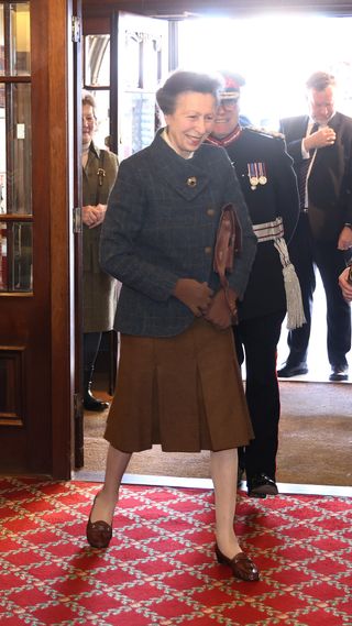 Princess Anne, Princess Royal arrives for a visit to knife crime community group 'Off The Streets' on February 16, 2024