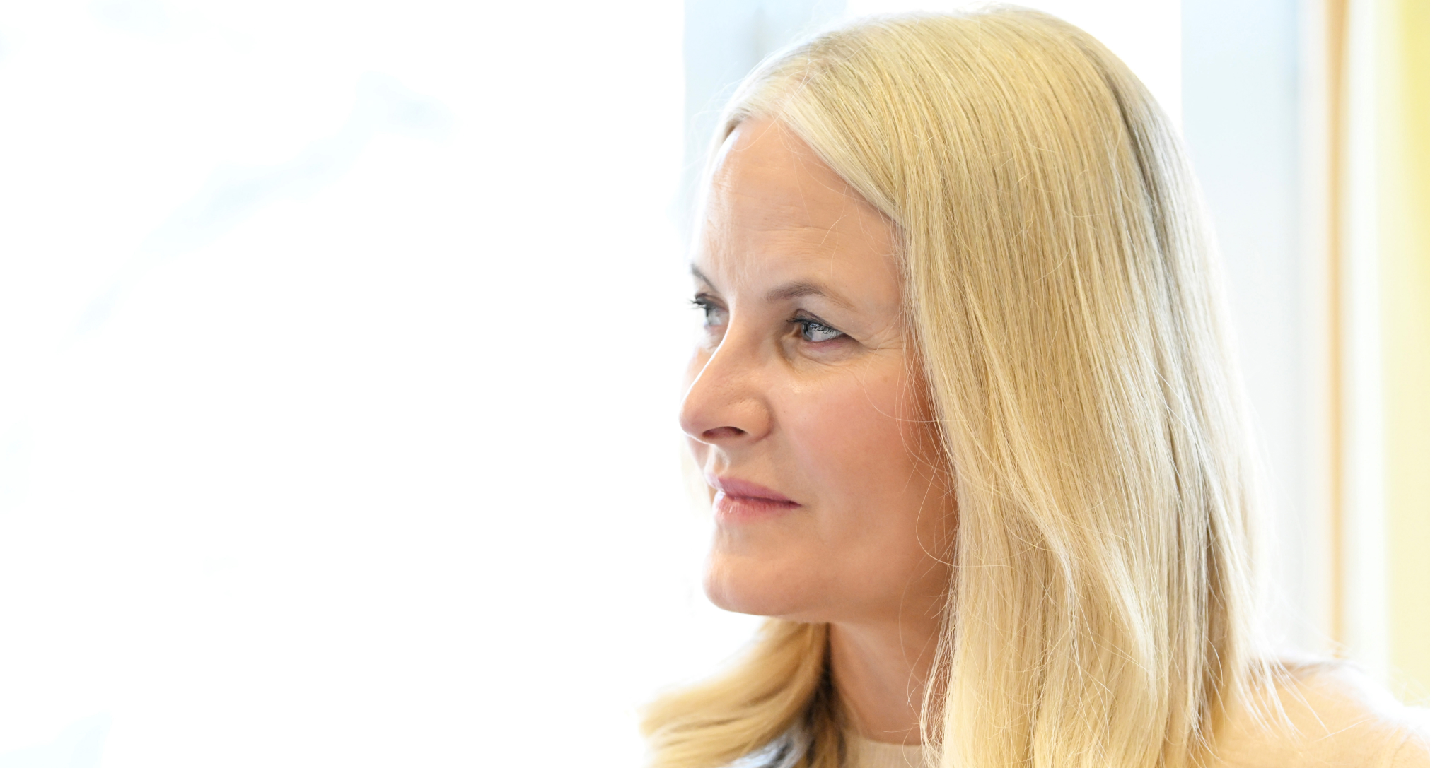 Crown Princess Mette-Marit looking serious 
