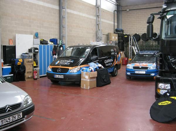 A team van being loaded up with kit ahead of the Vuelta a Espa