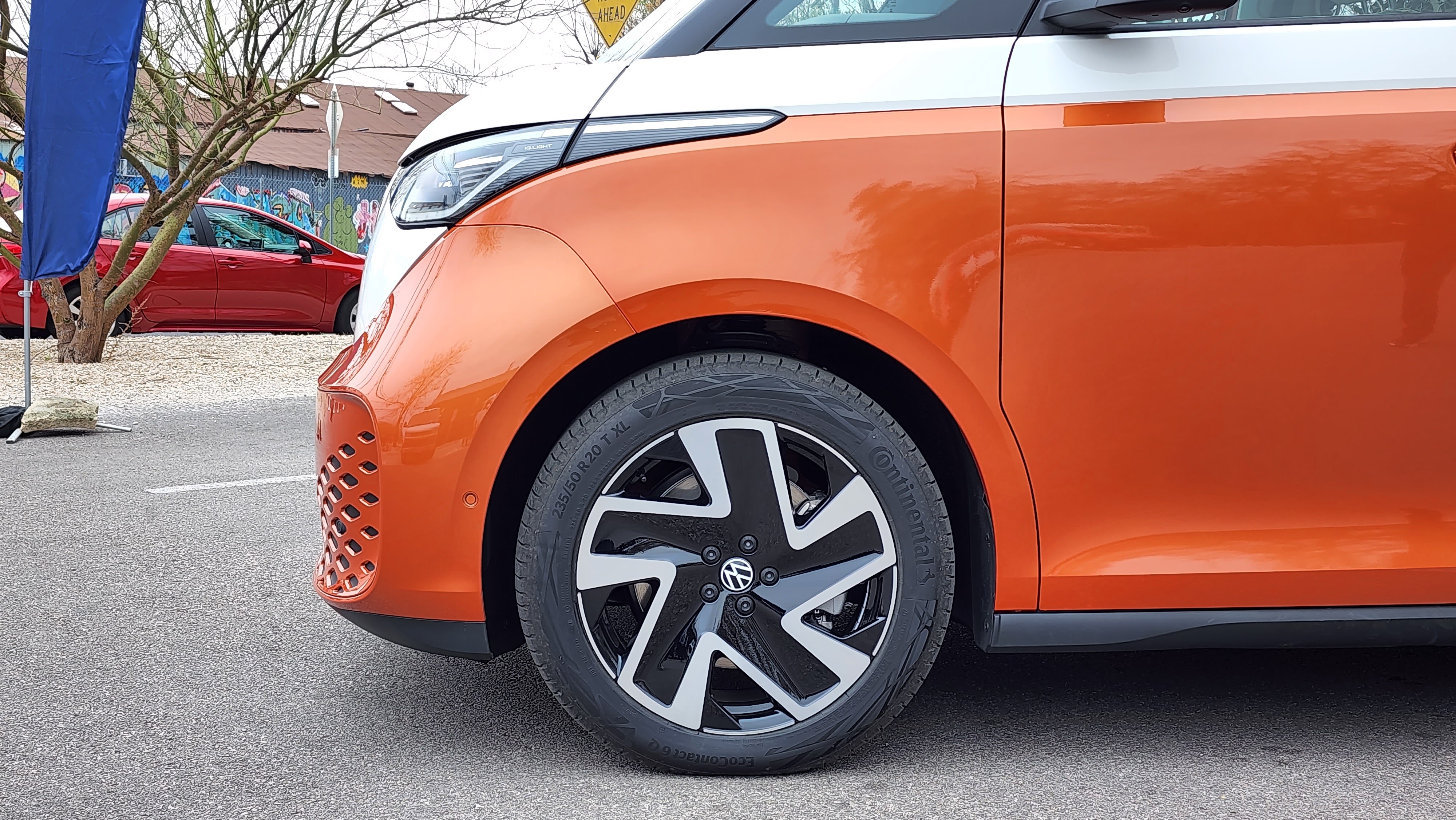 Close-up of a front wheel