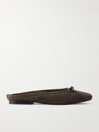 Bow-Embellished Suede Slippers