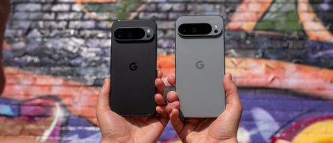 Comparing the sizes of the Obsidian Google Pixel 9 Pro with the Hazel Google Pixel 9 Pro XL