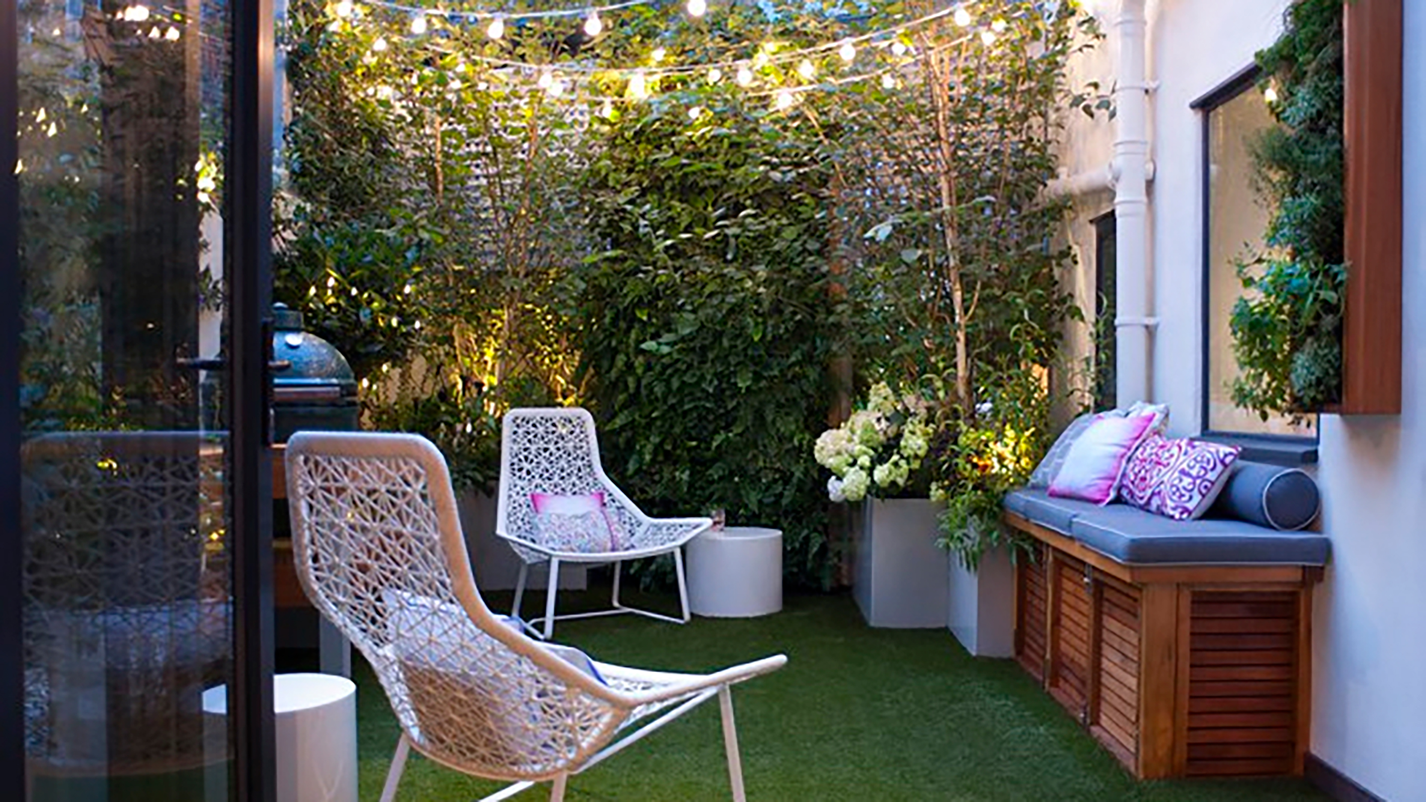 small courtyard garden with artificial grass