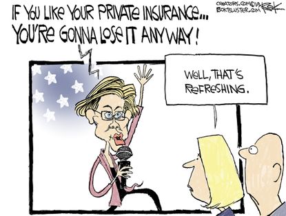Political Cartoon U.S. Elizabeth Warren healthcare insurance