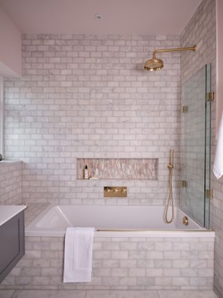 marble metro tile bathroom