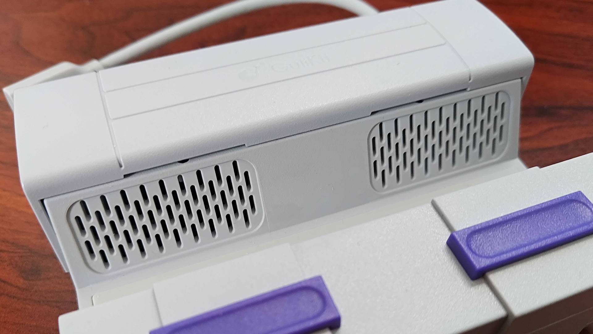 Closeup of Gulikit Steam Deck dock vents in cradle.