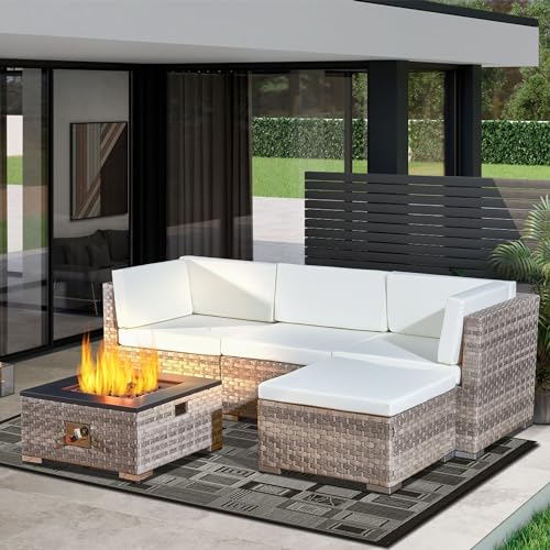 Aweather Outdoor Rattan Gas Fire Pit Table, 12kw Square Propane Gas Fire Pit Table With Lid &amp;amp; Lava Rock, Csa Certification for Garden, Patio, Deck, Poolside