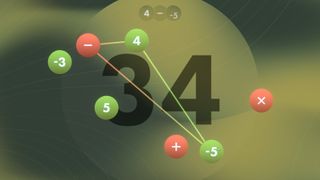 An image of floating numbers and operators in circles from puzzle game Trios.