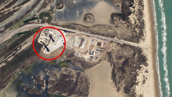 SpaceX&#039;s Starship SN9 and SN10 prototypes are seen from space in this image from a SkySat satellite.