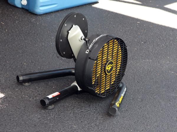 Garmin-Cerv&eacute;lo's Lemond Revolution trainers sit in place of the rear wheel, offering up a more direct feel and eliminating the need for riser blocks. Mechanics are also happy that they don't have to lug around extra rear wheels for warmup time now, either.