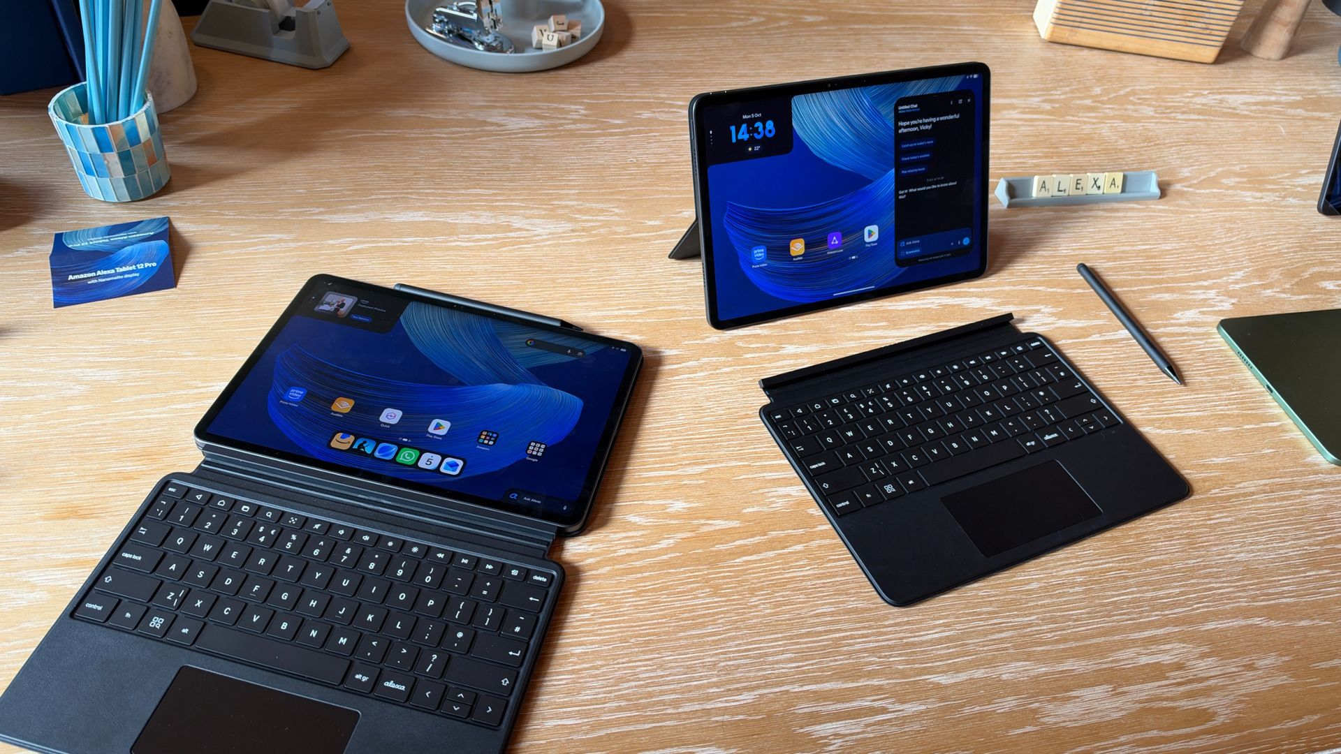 The Amazon Alexa Tablet 12 Pro resting on a table