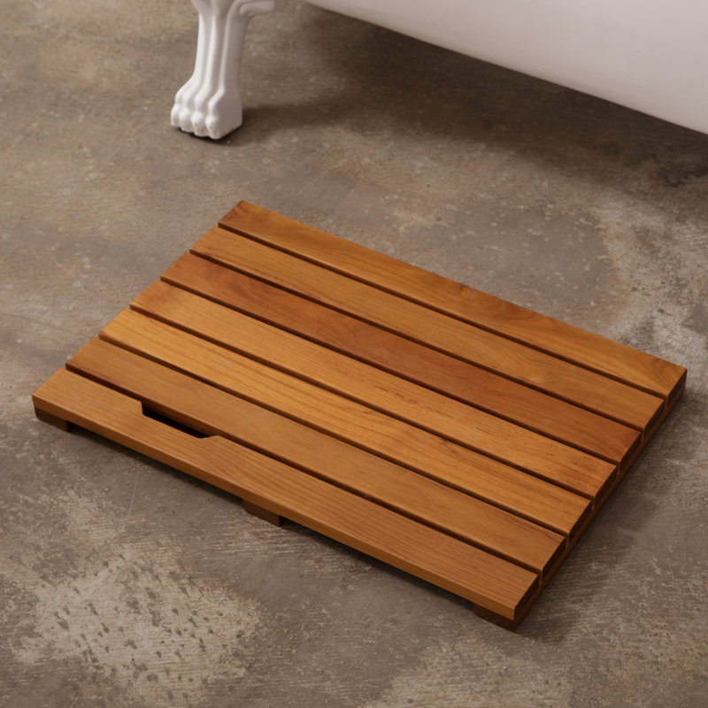 Highland Dunes Mccollough Teak Rectangle Teak &amp;amp; Wood Reversible Shower Mat &amp;amp; Reviews | Wayfair