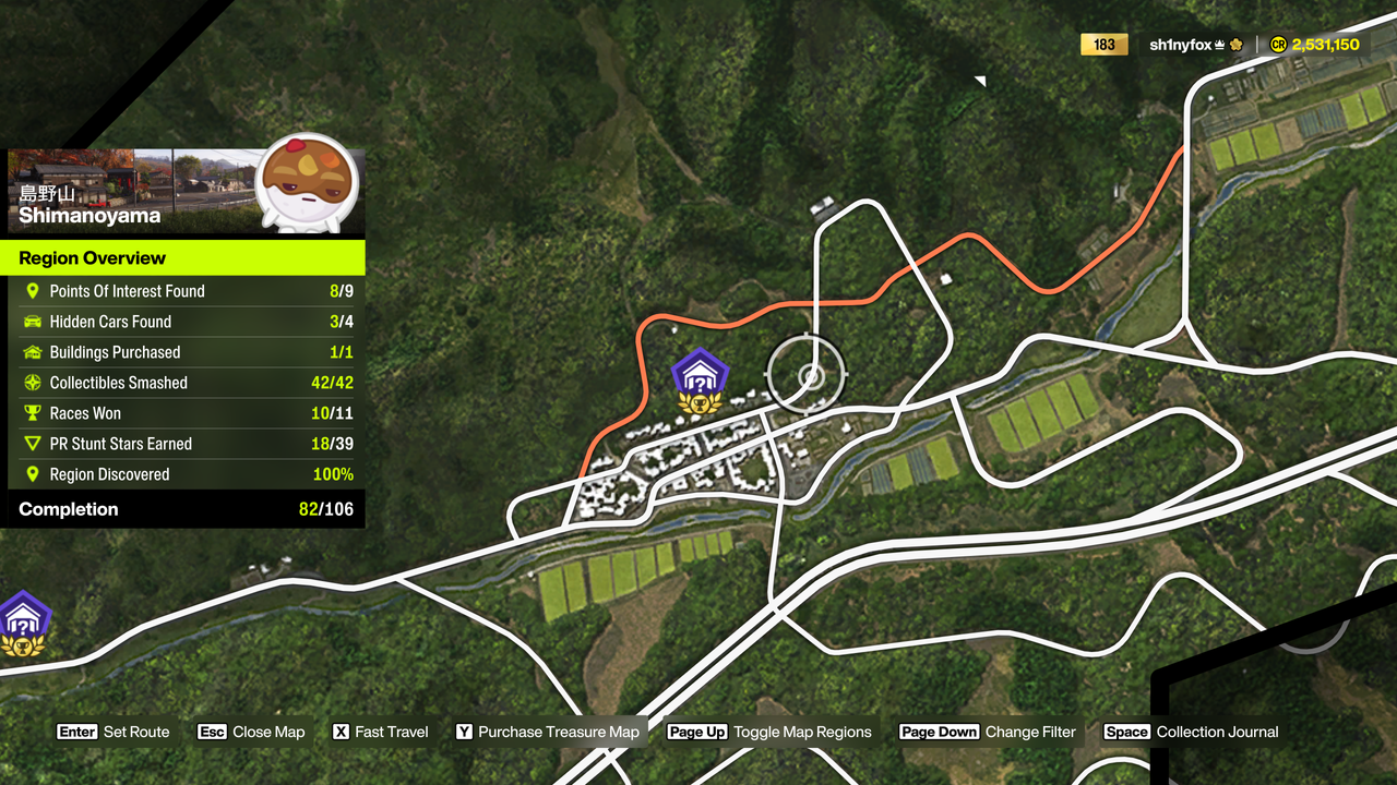 Map location for Shimanoyama Region Barn Finds in Forza Horizon 6.