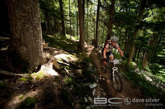 Riding singletrack on the final day of the BC Bike Race.