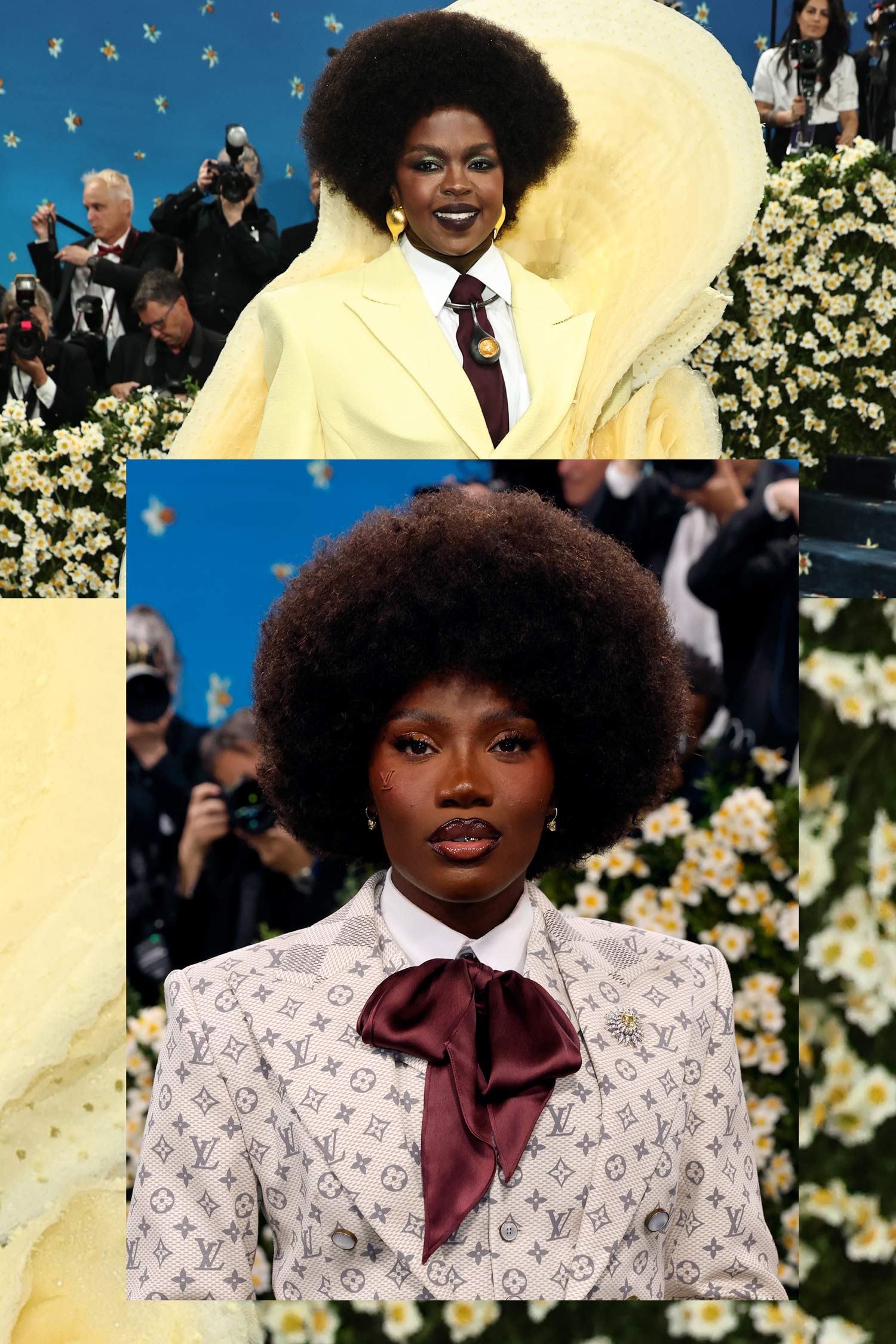 A montage of Lauryn Hill and Doechii at the Met gala 2025