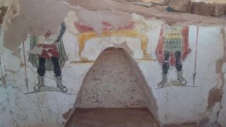 A close-up of some of the paintings discovered in the tomb.