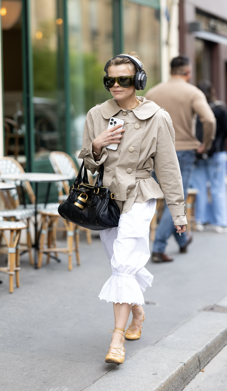 French girls wearing trench coats for fall at Paris Fashion Week