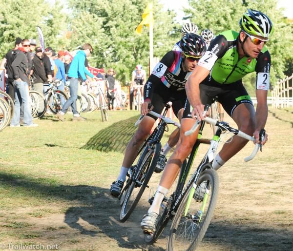 Ryan Trebon (Cannondale) leading Chris Jones on lap three