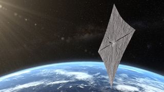 Artist's concept of LightSail 2 above Earth.
