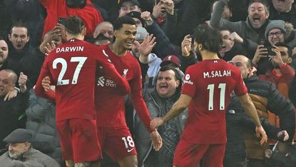 Liverpool forwards Darwin Núñez, Cody Gakpo and Mohamed Salah 