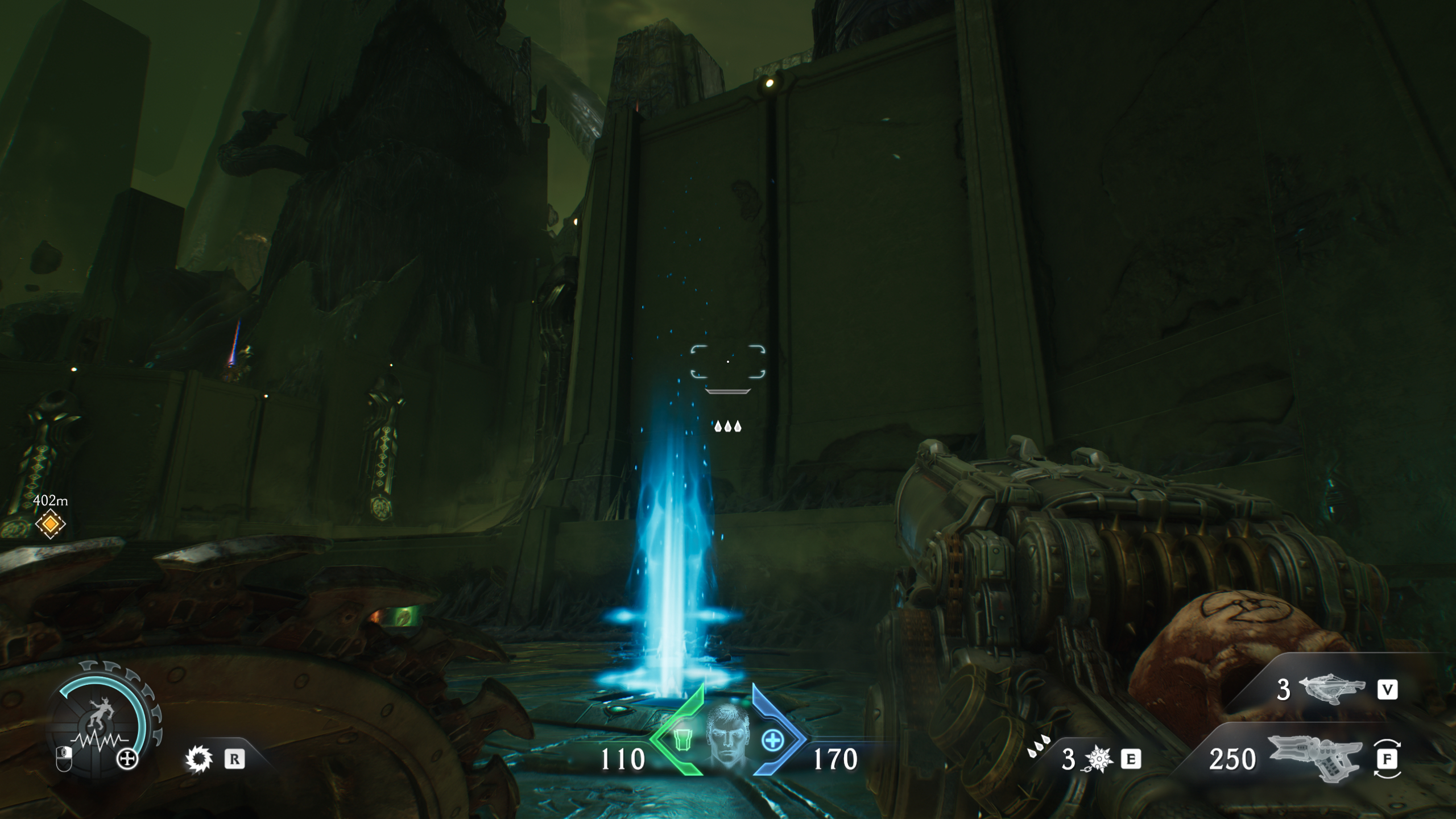 Doom: The Dark Ages Chapter 15 secrets City of Ry'uul - A jump pad next to a high wall.