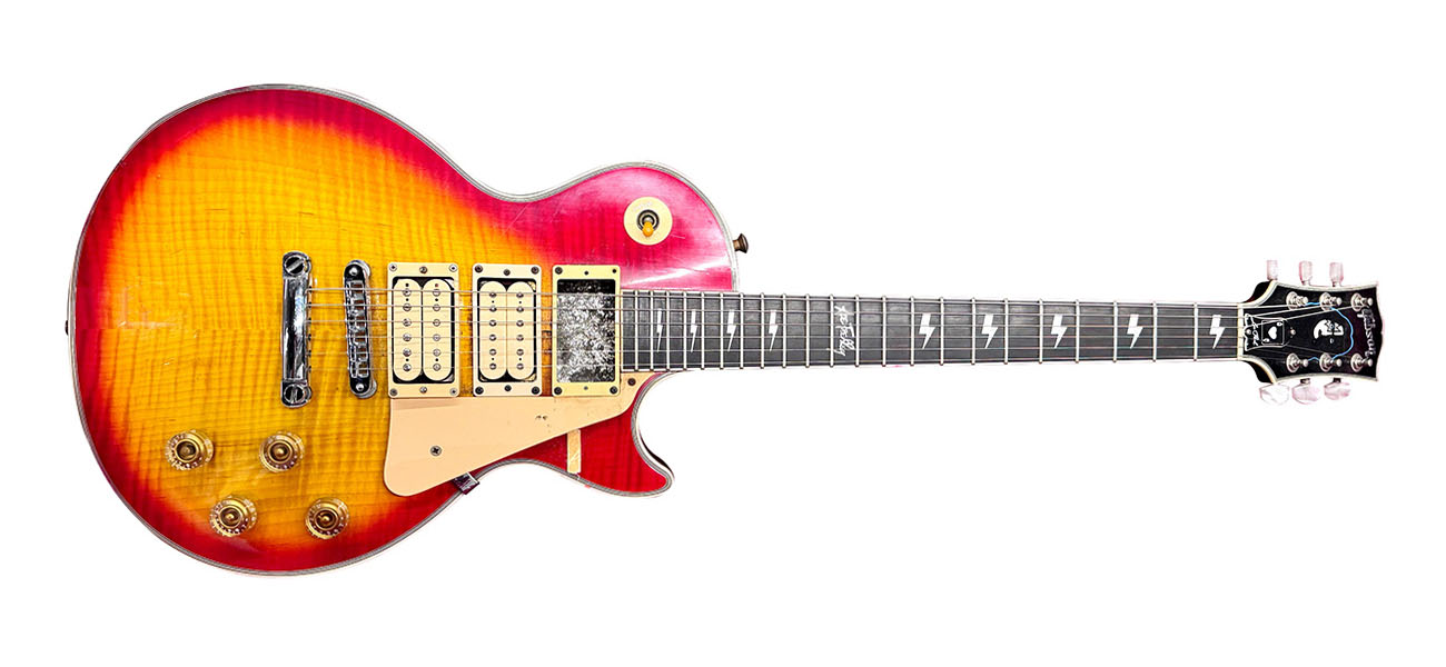 Ace Frehley&#039;s 1999/2000 Gibson Les Paul &#039;Smoker&#039; is up for auction and has a sunburst finish, is routed for three humbuckers, but has been modified to emit smoke from the neck pickup cavity