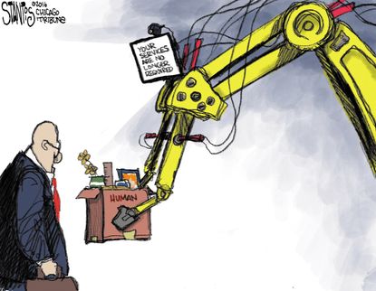 Editorial cartoon U.S. robots replace human jobs