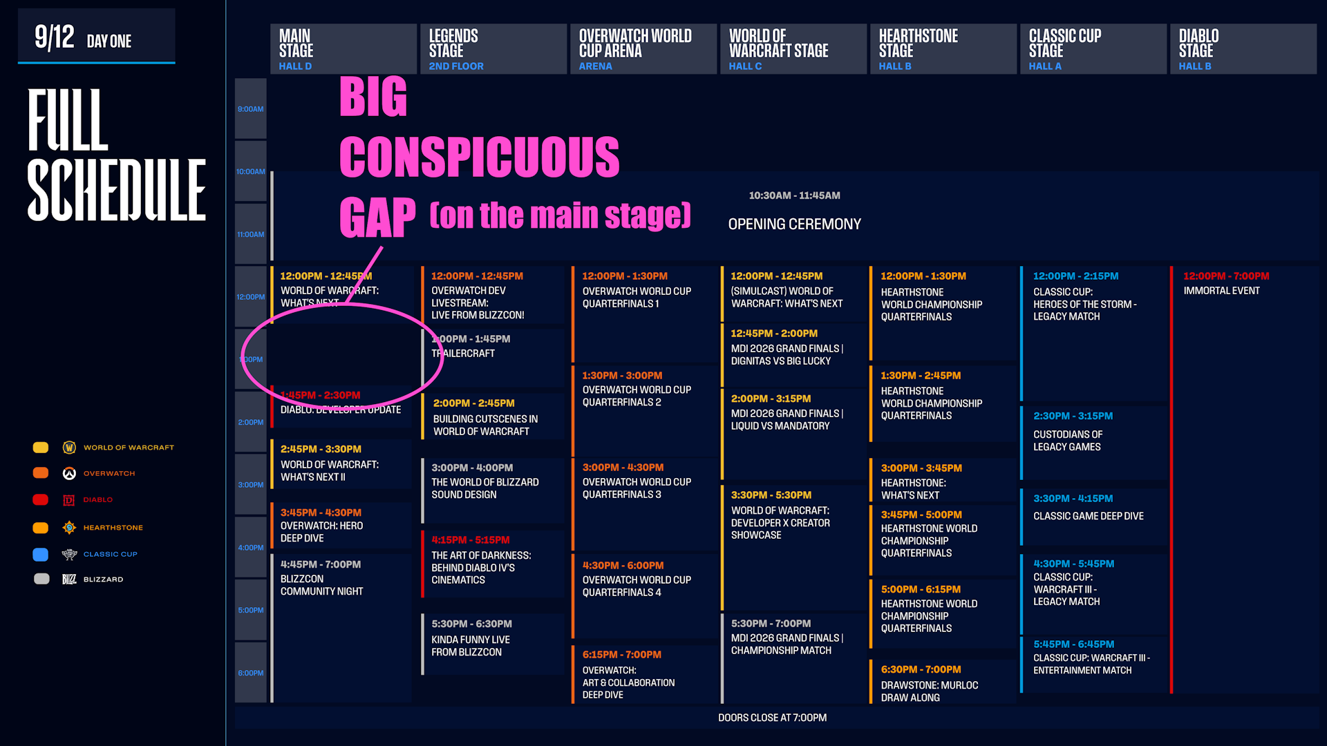 BlizzCon 2026 day 1 schedule