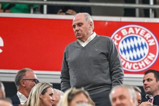 Uli Hoeness looks on prior to the Bundesliga match between FC Bayern München and Bayer 04 Leverkusen at Allianz Arena on September 15, 2023 in Munich, Germany. (Photo by Harry Langer/DeFodi Images via Getty Images)