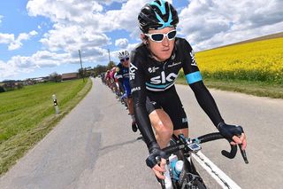 Geraint Thomas at the head of the bunch during stage 4 at the Tour de Romandie