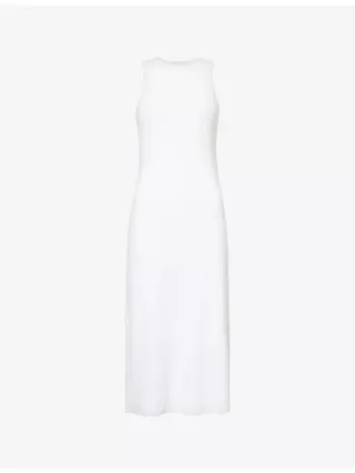 Flared-Hem Rib-Knit Cotton-Blend Jersey Midi Dress