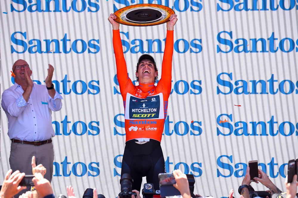 Daryl Impey celebrates winning the 2019 Tour Down Under