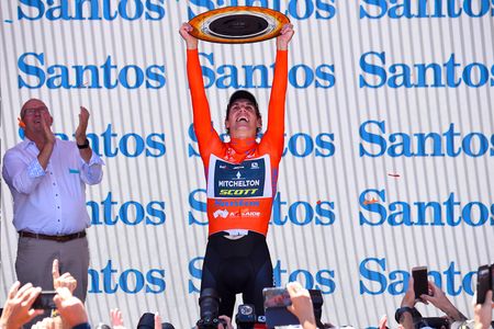 Daryl Impey celebrates winning the 2019 Tour Down Under