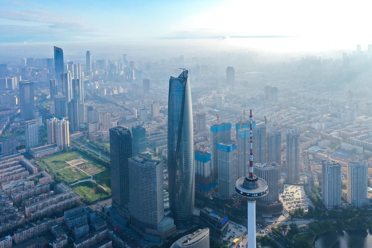 An aerial photo of skyscrapers in China