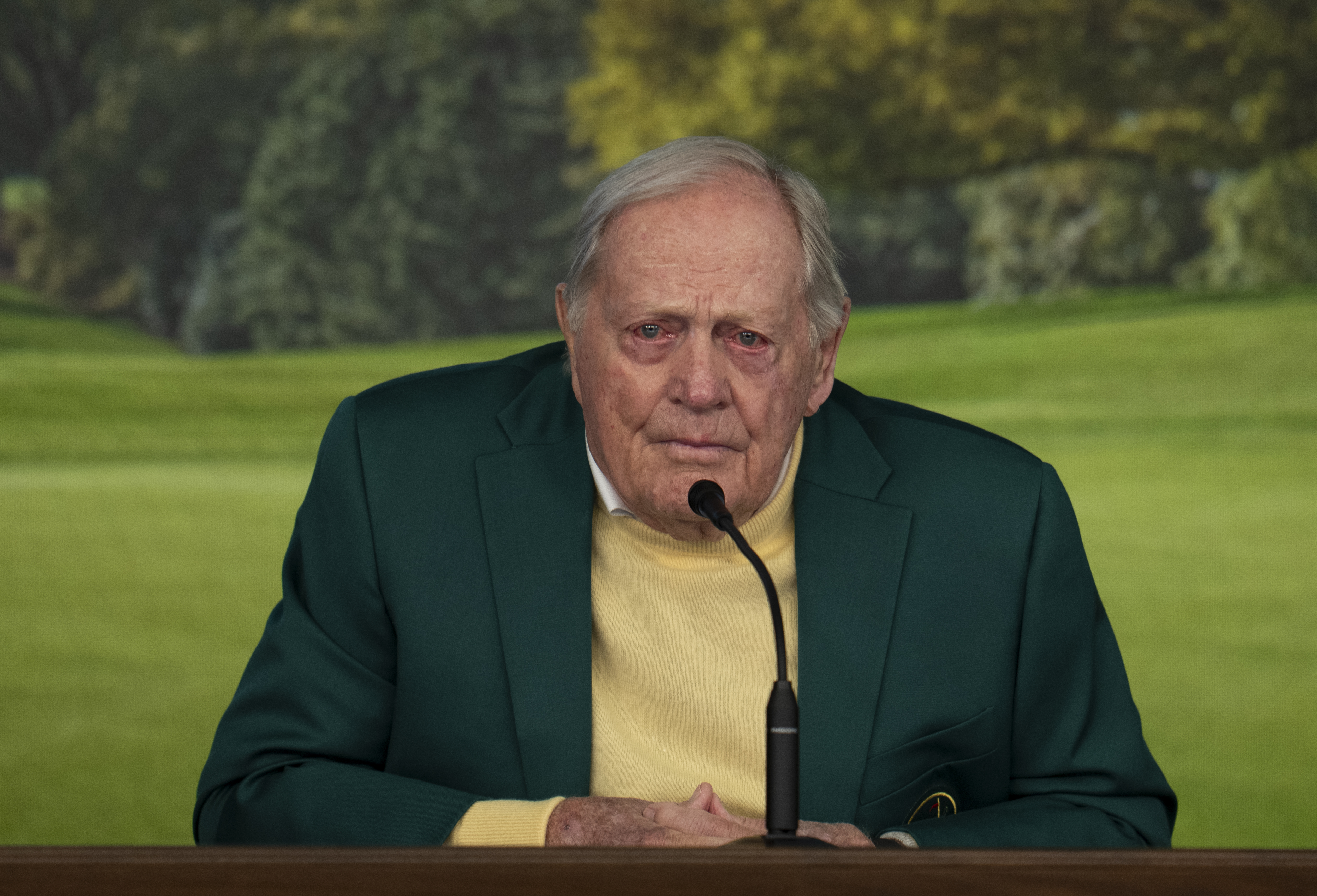 Jack Nicklaus speaks during the Honorary Starters press conference in 2026